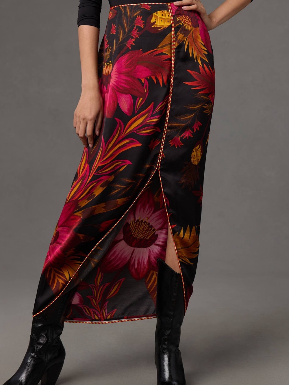 Farm Rio x Anthropologie Floral Midi Wrap Skirt with Front Slit